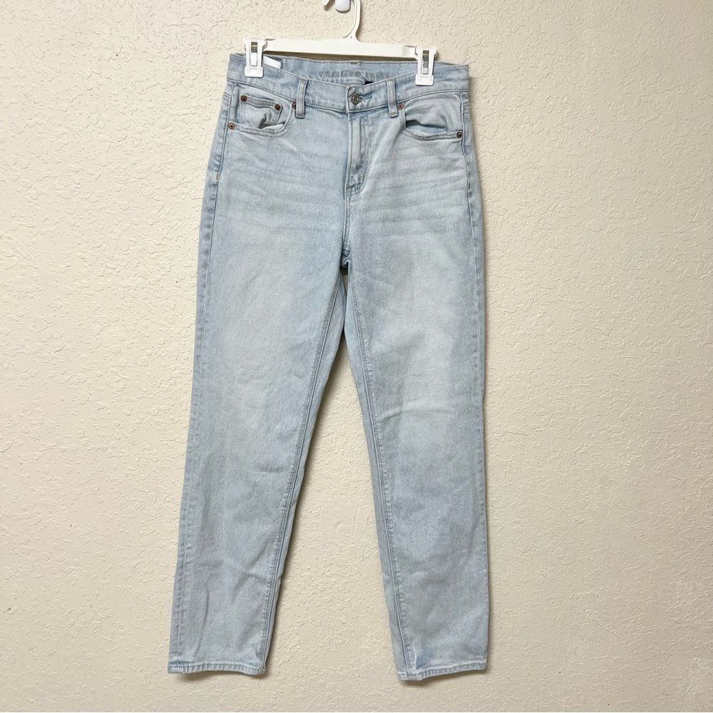 American Eagle Super High Straight Blue Denim Jeans Size 4 Long Stretch Light